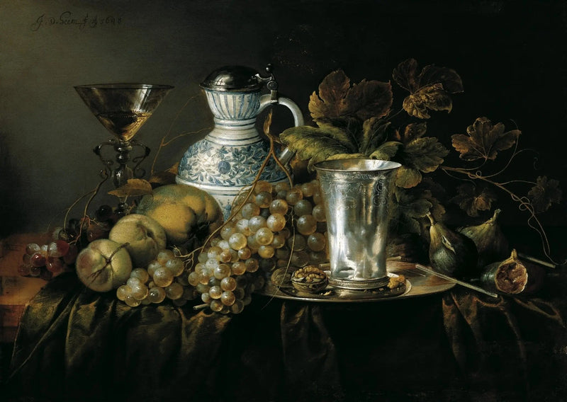 Still Life Oil Painting - Fruits, Silver Vessel and Jug - Oil Painting Haven