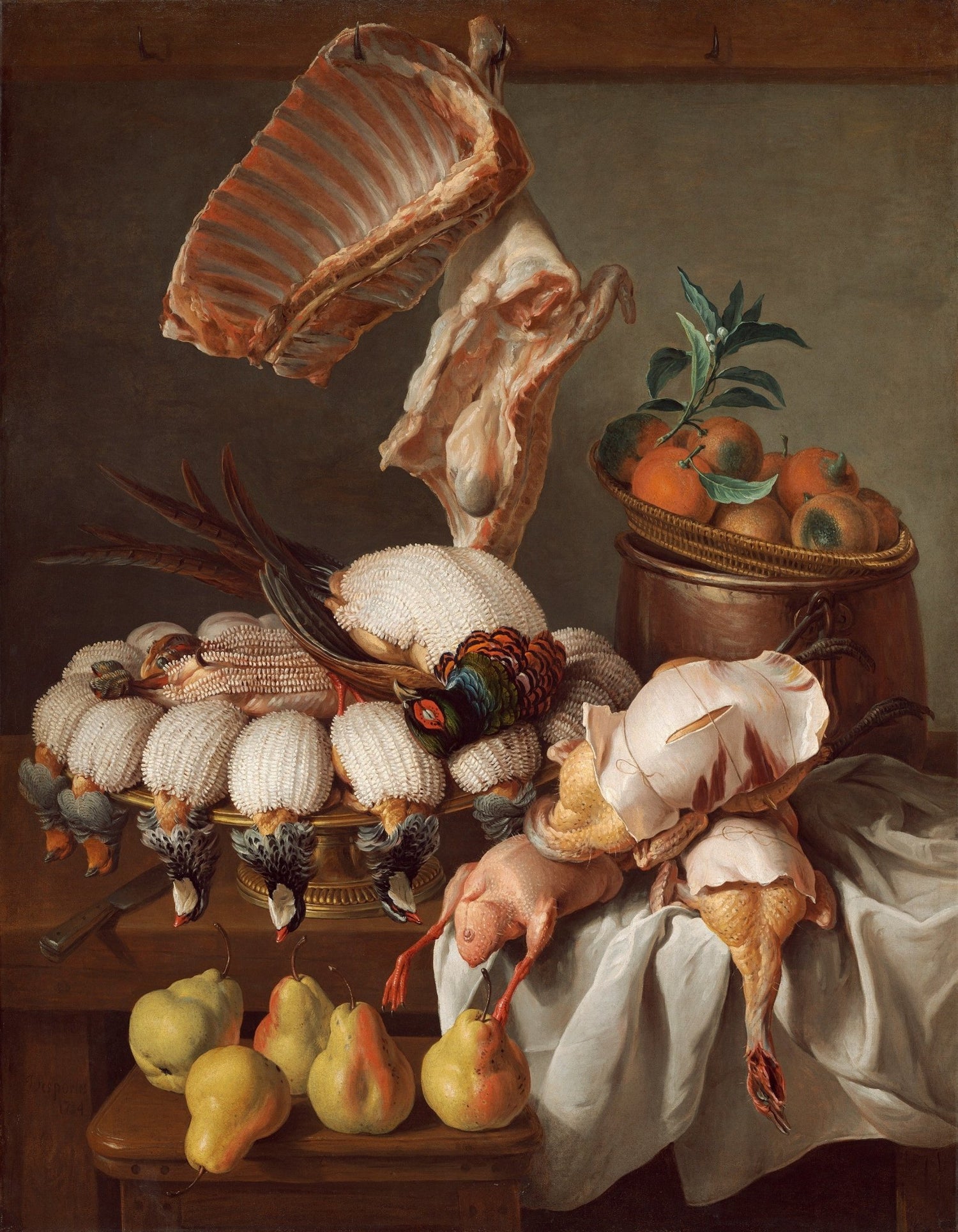 Still Life Oil Painting - Game Birds and Fruit - Oil Painting Haven