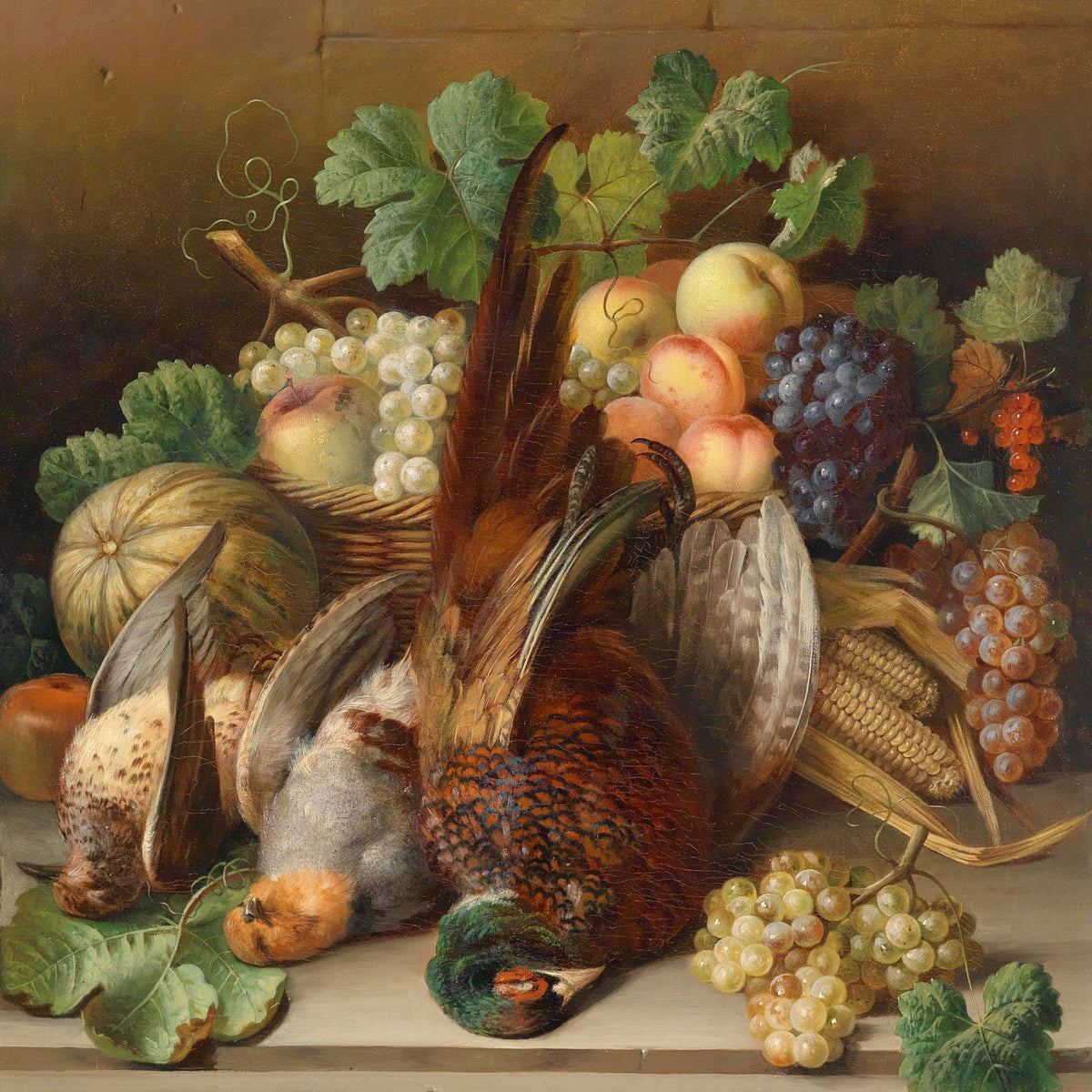 Still Life Oil Painting - Game Birds and Harvest - Oil Painting Haven