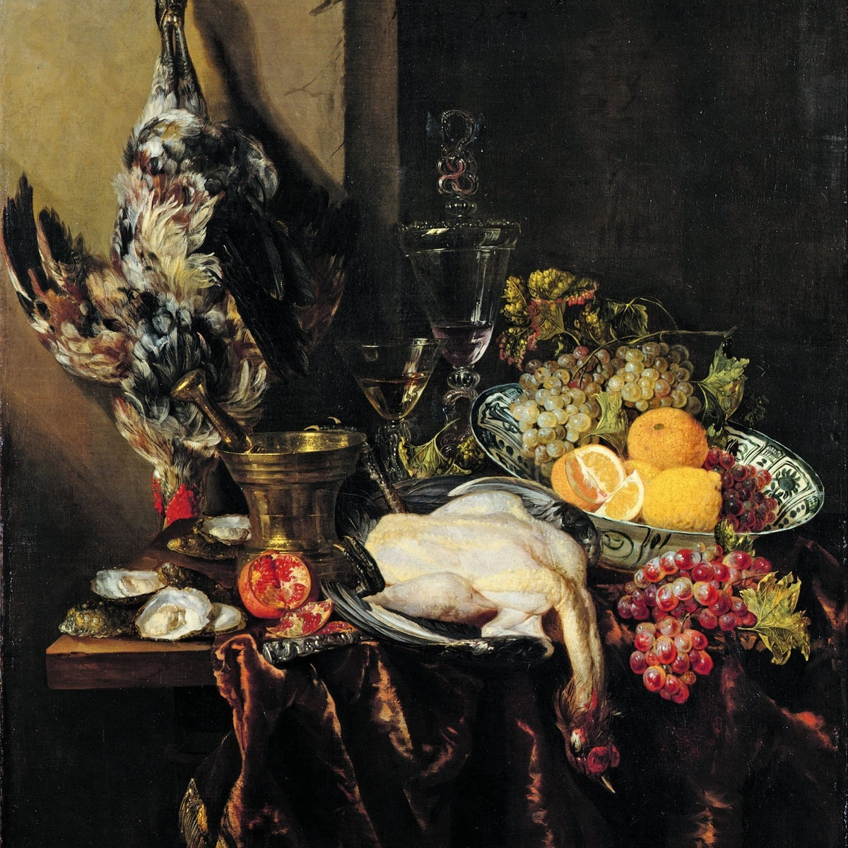 Still Life Oil Painting - Game, Fruit and Wine Feast - Oil Painting Haven