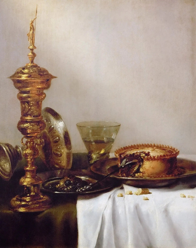 Still Life Oil Painting - Gilt Goblet, Cake and Glassware - Oil Painting Haven