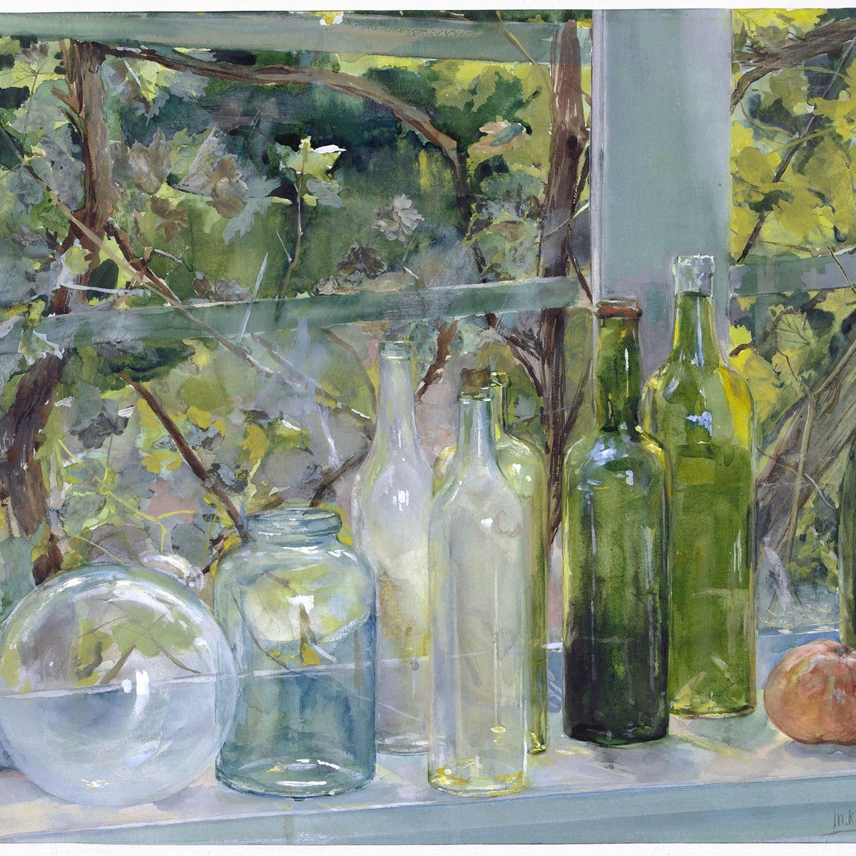 Still Life Oil Painting - Glass Bottles by Window - Oil Painting Haven
