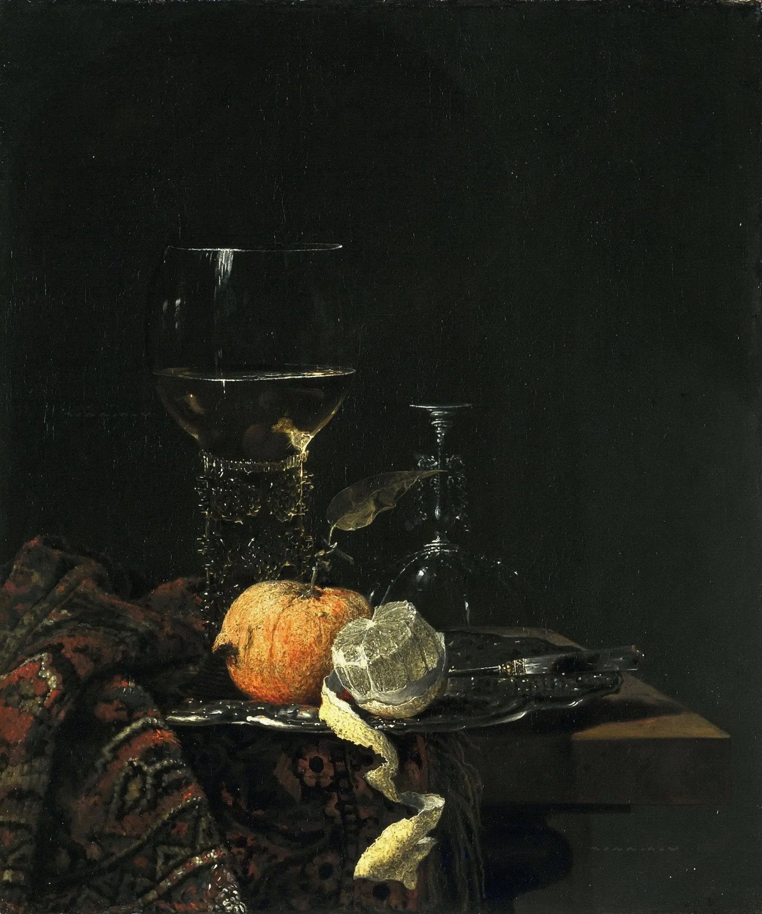 Still Life Oil Painting - Glass, Fruit and Ornate Plate - Oil Painting Haven