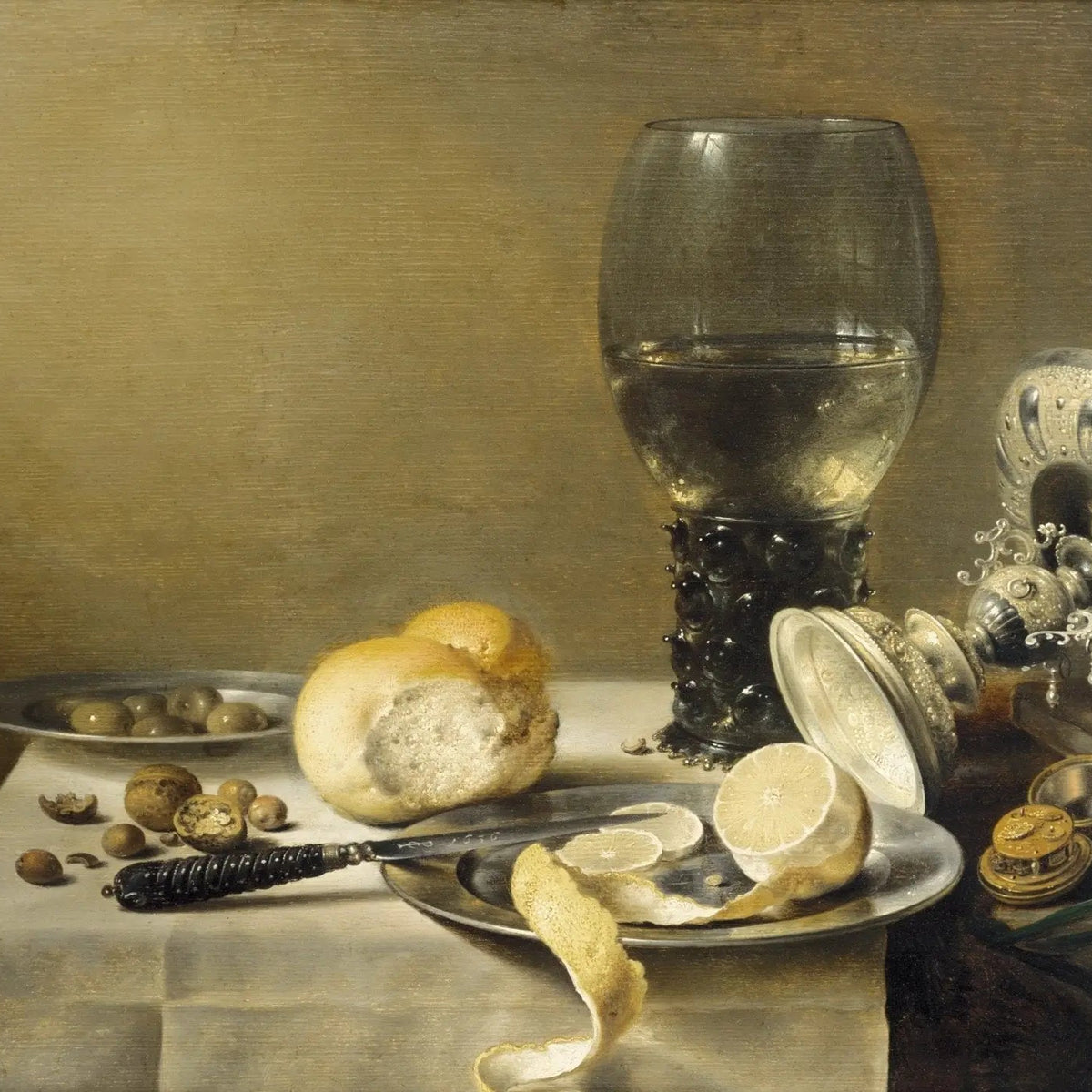 Still Life Oil Painting - Glass, Lemon and Ornate Silverware - Oil Painting Haven