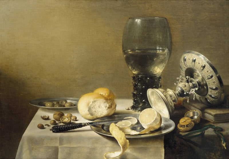 Still Life Oil Painting - Glass, Lemon and Ornate Silverware - Oil Painting Haven
