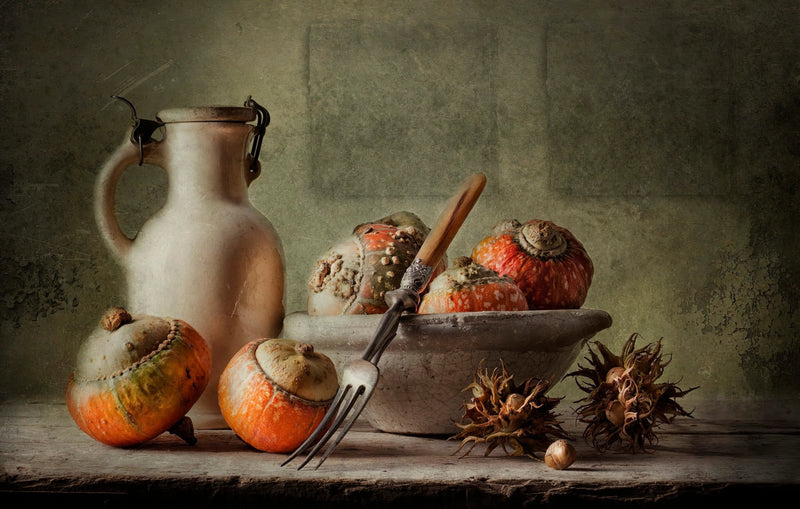 Still Life Oil Painting - Gourds, Pottery and Utensil - Oil Painting Haven