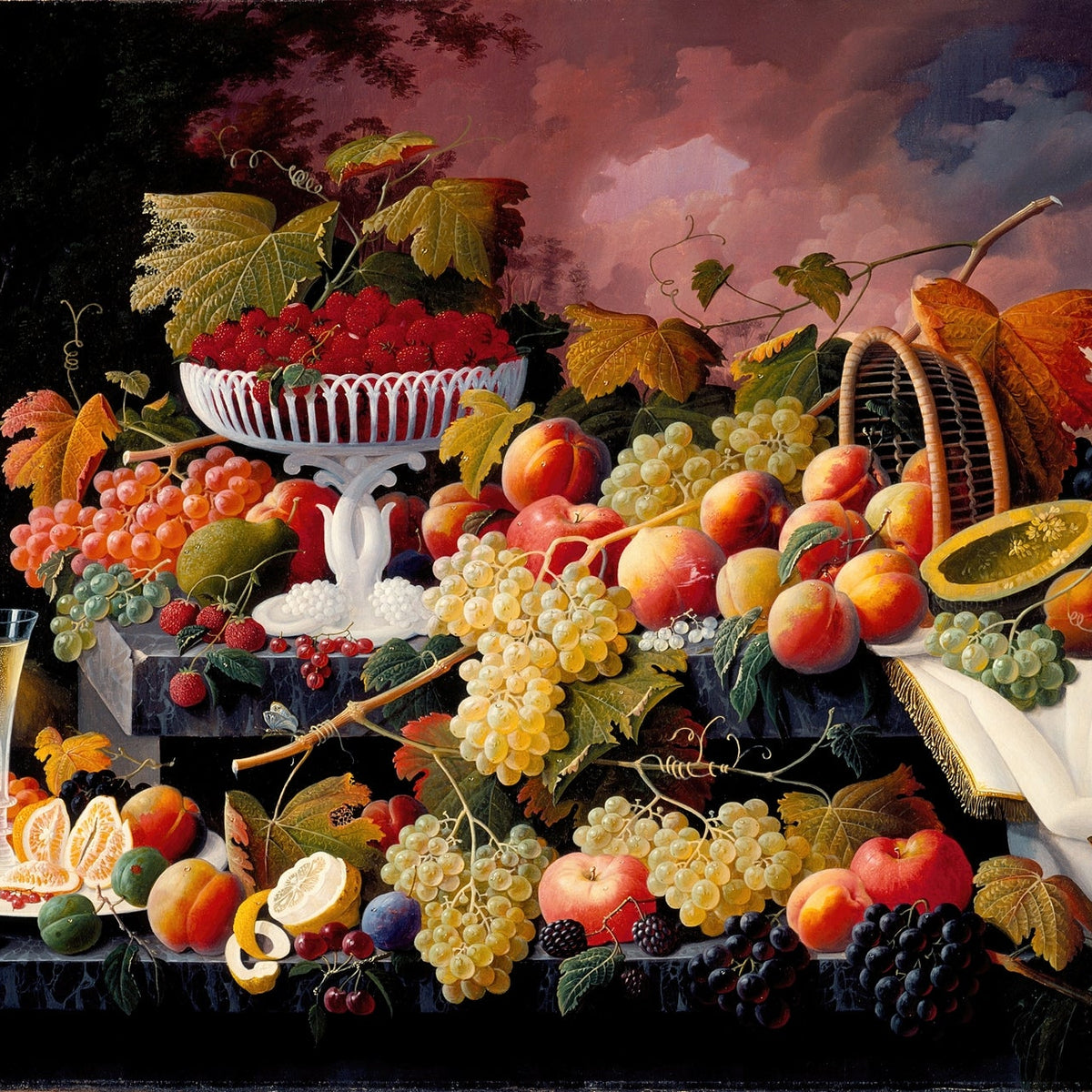 Still Life Oil Painting - Grand Fruit and Vineyard Feast - Oil Painting Haven