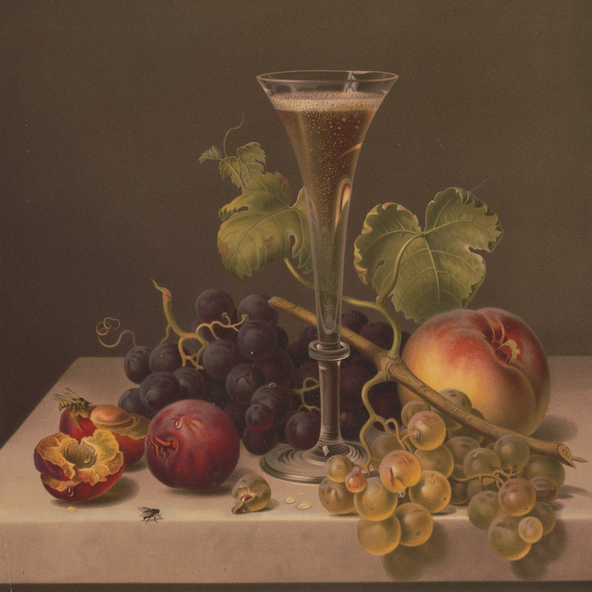 Still Life Oil Painting - Grapes and Champagne Glass - Oil Painting Haven