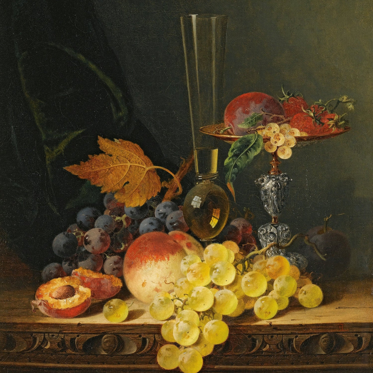 Still Life Oil Painting - Grapes and Fruit Goblet - Oil Painting Haven