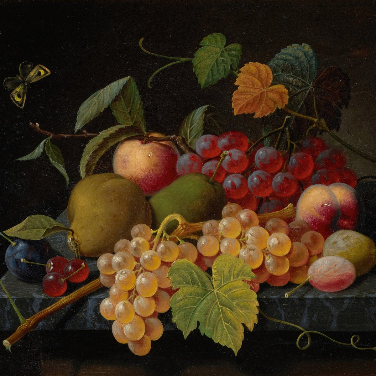 Nature morte à l'huile - Pommes dans un bol fleuri