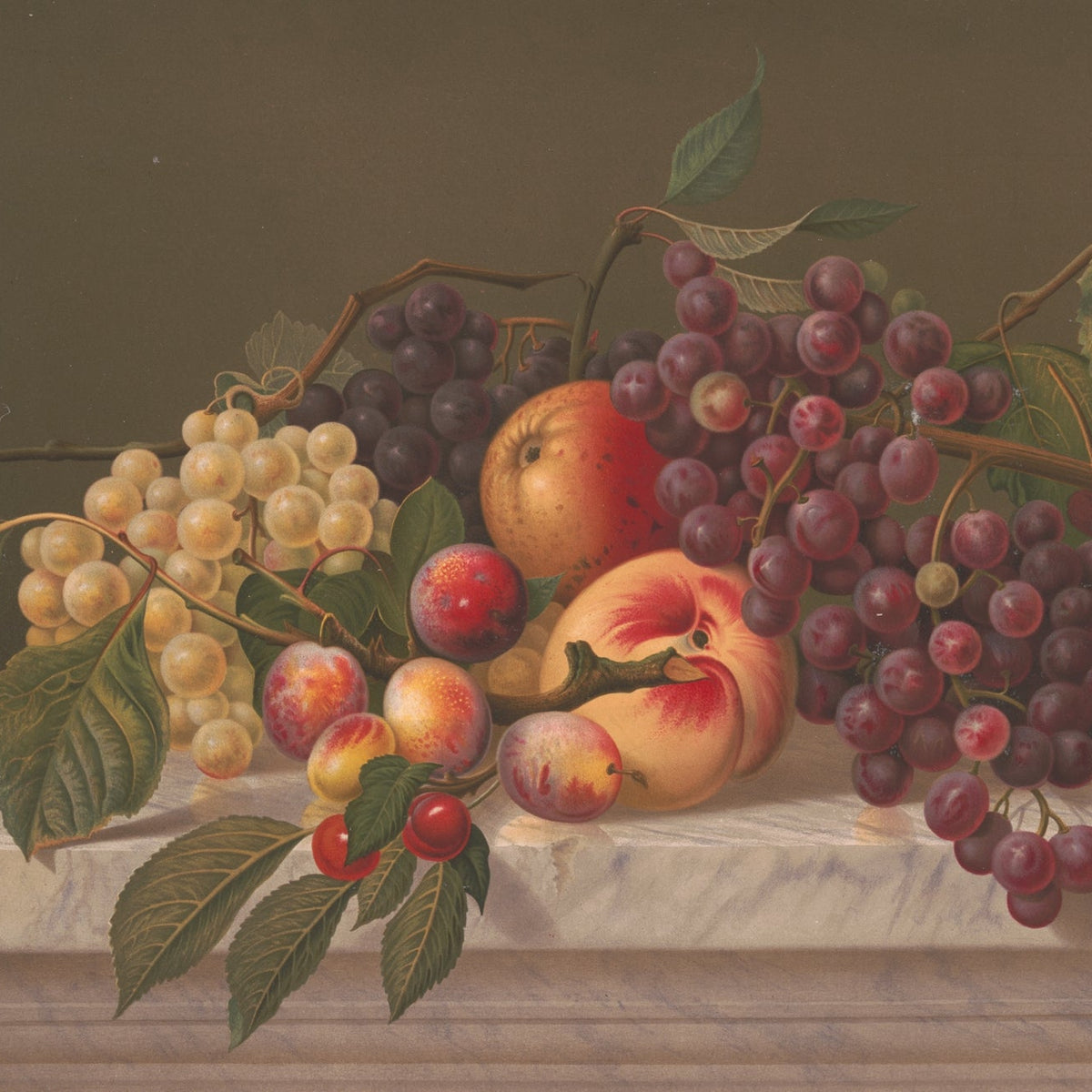 Still Life Oil Painting - Grapes and Peaches on Marble - Oil Painting Haven