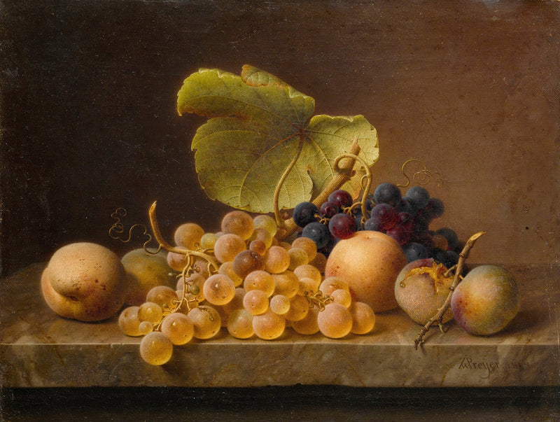 Still Life Oil Painting - Grapes and Peaches on Marble - Oil Painting Haven