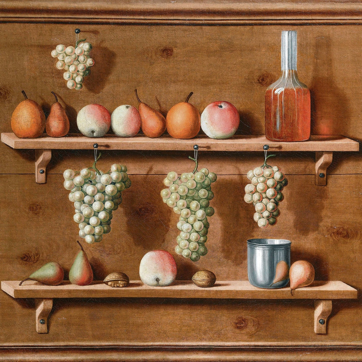 Still Life Oil Painting - Grapes and Pears on Shelf - Oil Painting Haven