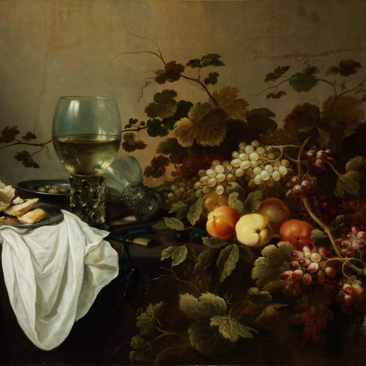 Still Life Oil Painting - Grapes and Wine Glass - Oil Painting Haven