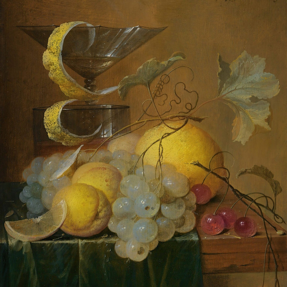 Still Life Oil Painting - Grapes, Lemon and Glass - Oil Painting Haven