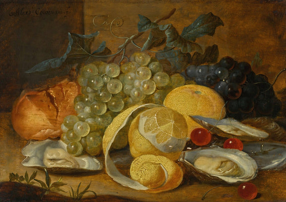 Still Life Oil Painting - Grapes, Lemon and Oysters - Oil Painting Haven
