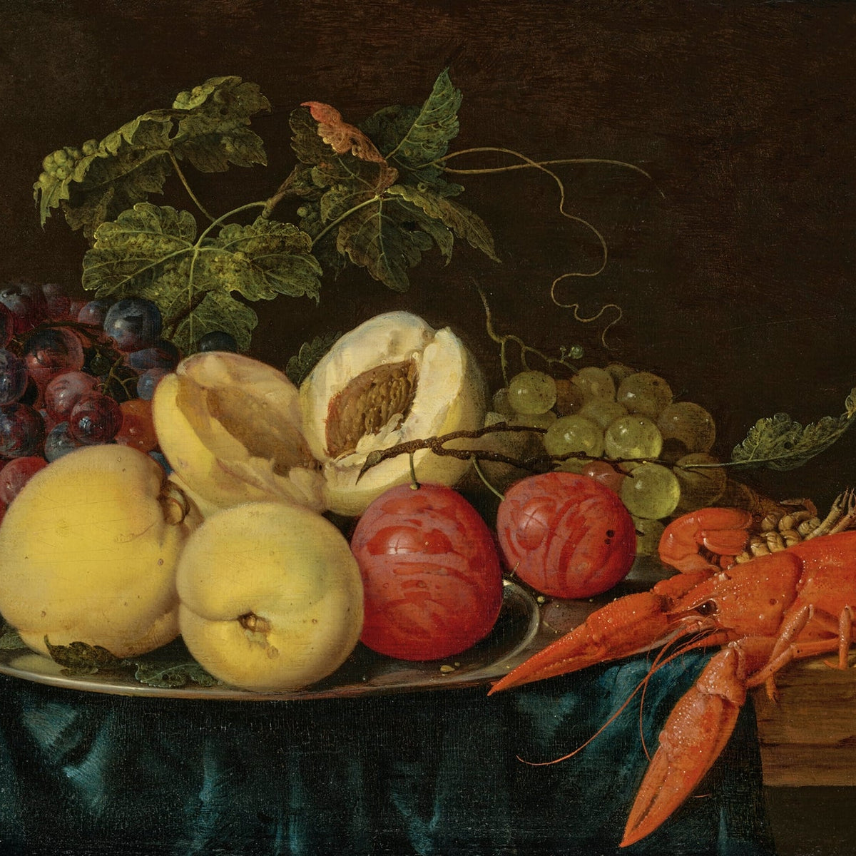 Still Life Oil Painting - Grapes, Melon and Lobster - Oil Painting Haven
