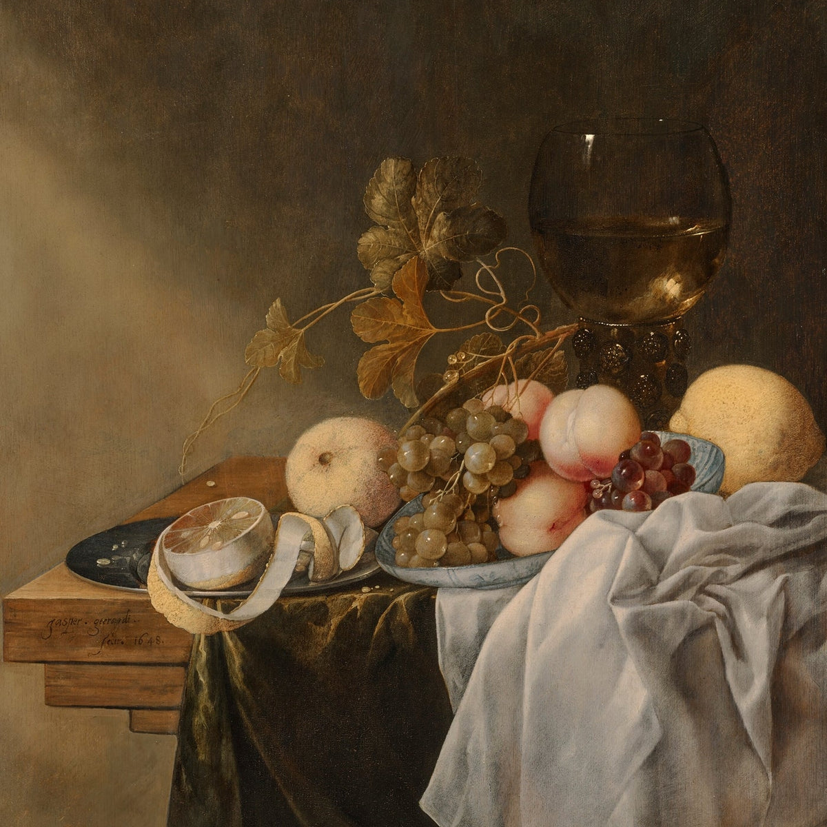 Still Life Oil Painting - Grapes, Melon and Wine - Oil Painting Haven
