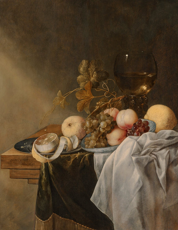 Still Life Oil Painting - Grapes, Melon and Wine - Oil Painting Haven