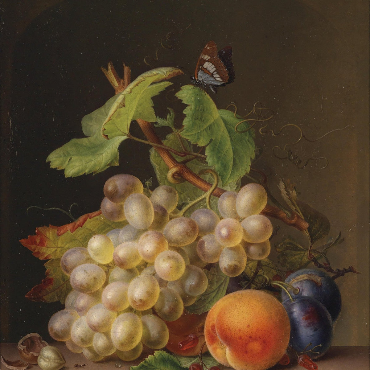 Still Life Oil Painting - Grapes, Peach and Plums - Oil Painting Haven