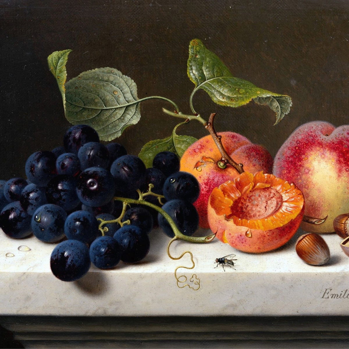 Still Life Oil Painting - Grapes, Peaches and Hazelnuts - Oil Painting Haven