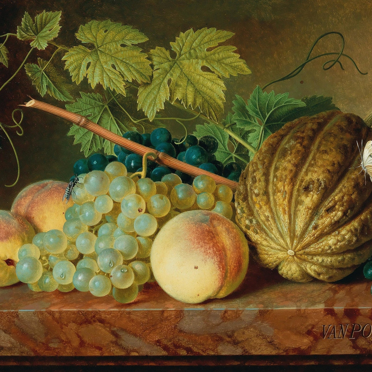 Still Life Oil Painting - Grapes, Peaches and Melon - Oil Painting Haven