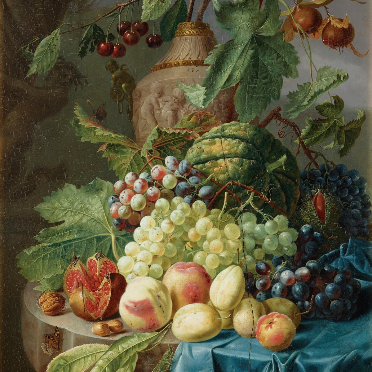 Still Life Oil Painting - Grapes, Peaches and Pomegranate - Oil Painting Haven
