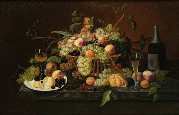 Still Life Oil Painting - Grapes, Peaches and Wine - Oil Painting Haven