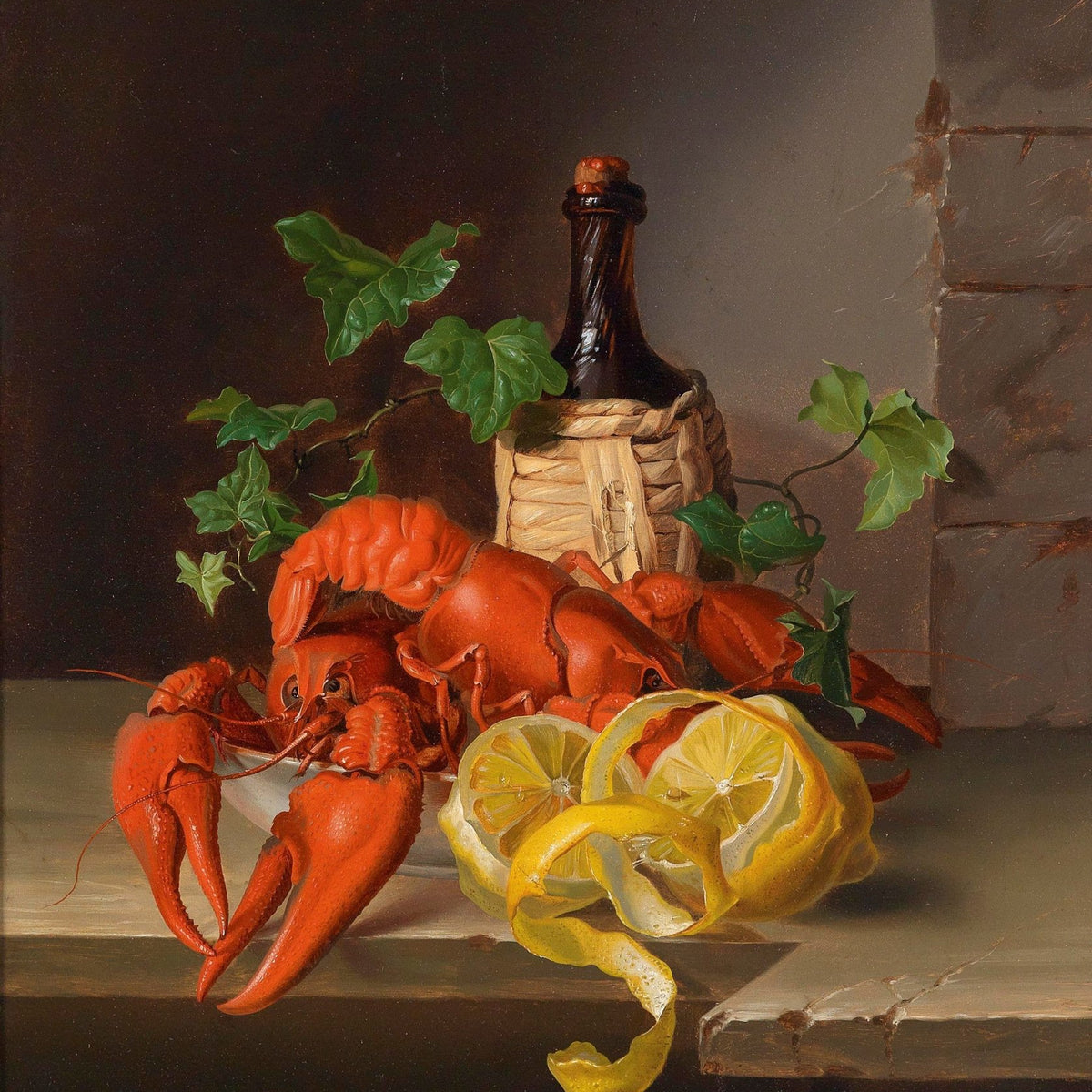 Still Life Oil Painting - Lobster and Lemon Slices - Oil Painting Haven