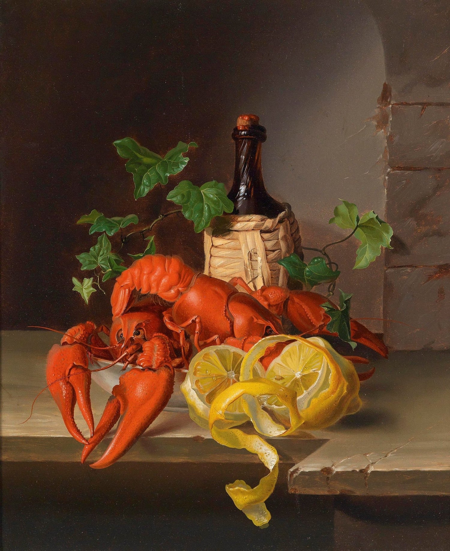 Still Life Oil Painting - Lobster and Lemon Slices - Oil Painting Haven
