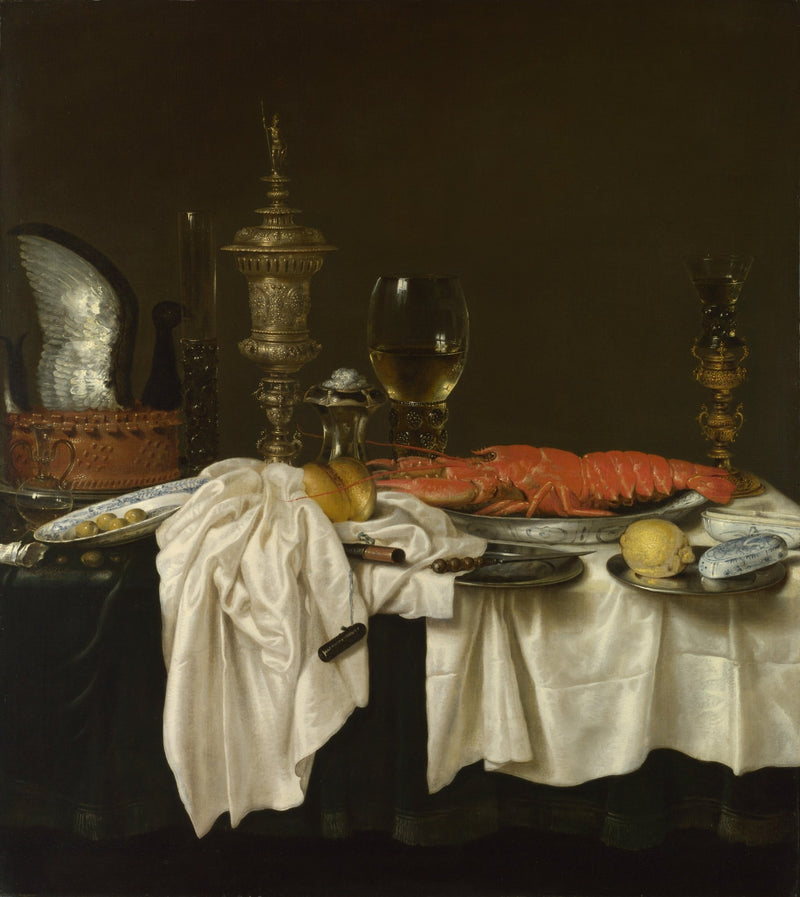 Still Life Oil Painting - Lobster and Silver Goblets - Oil Painting Haven
