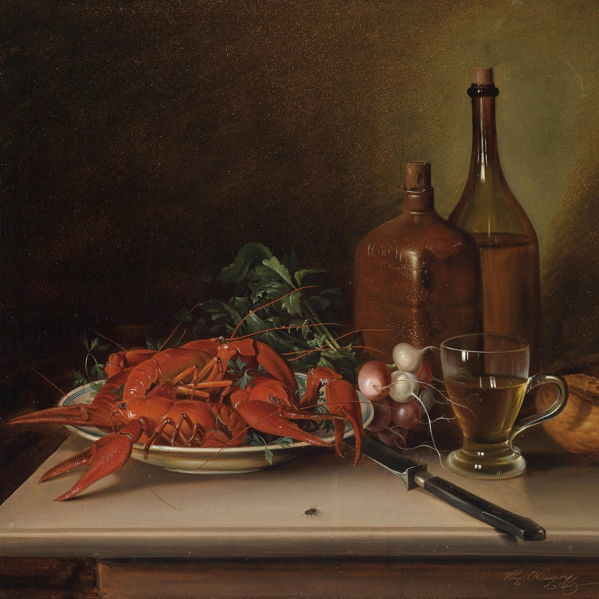 Still Life Oil Painting - Lobster and Wine - Oil Painting Haven