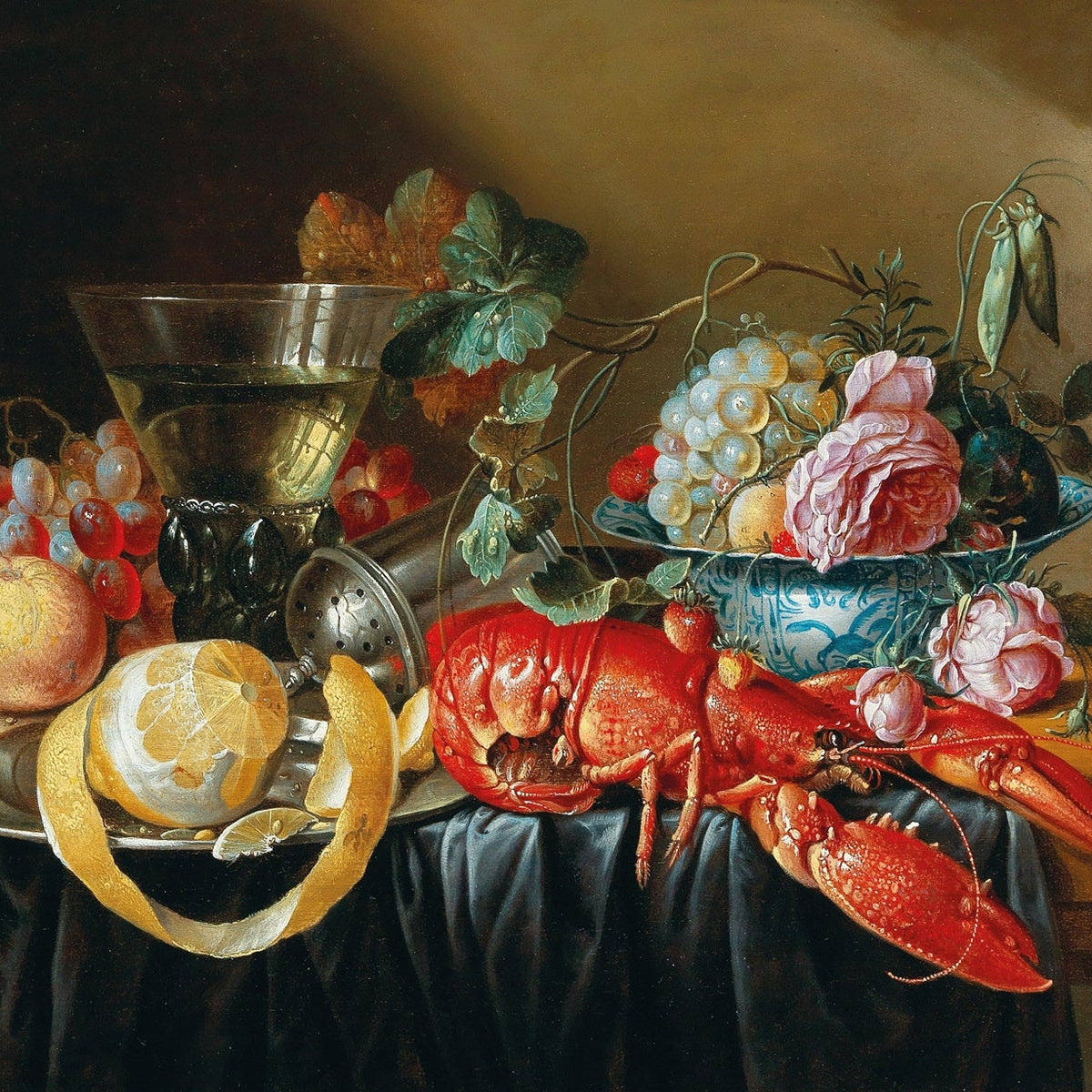 Still Life Oil Painting - Lobster, Fruit and Wine - Oil Painting Haven
