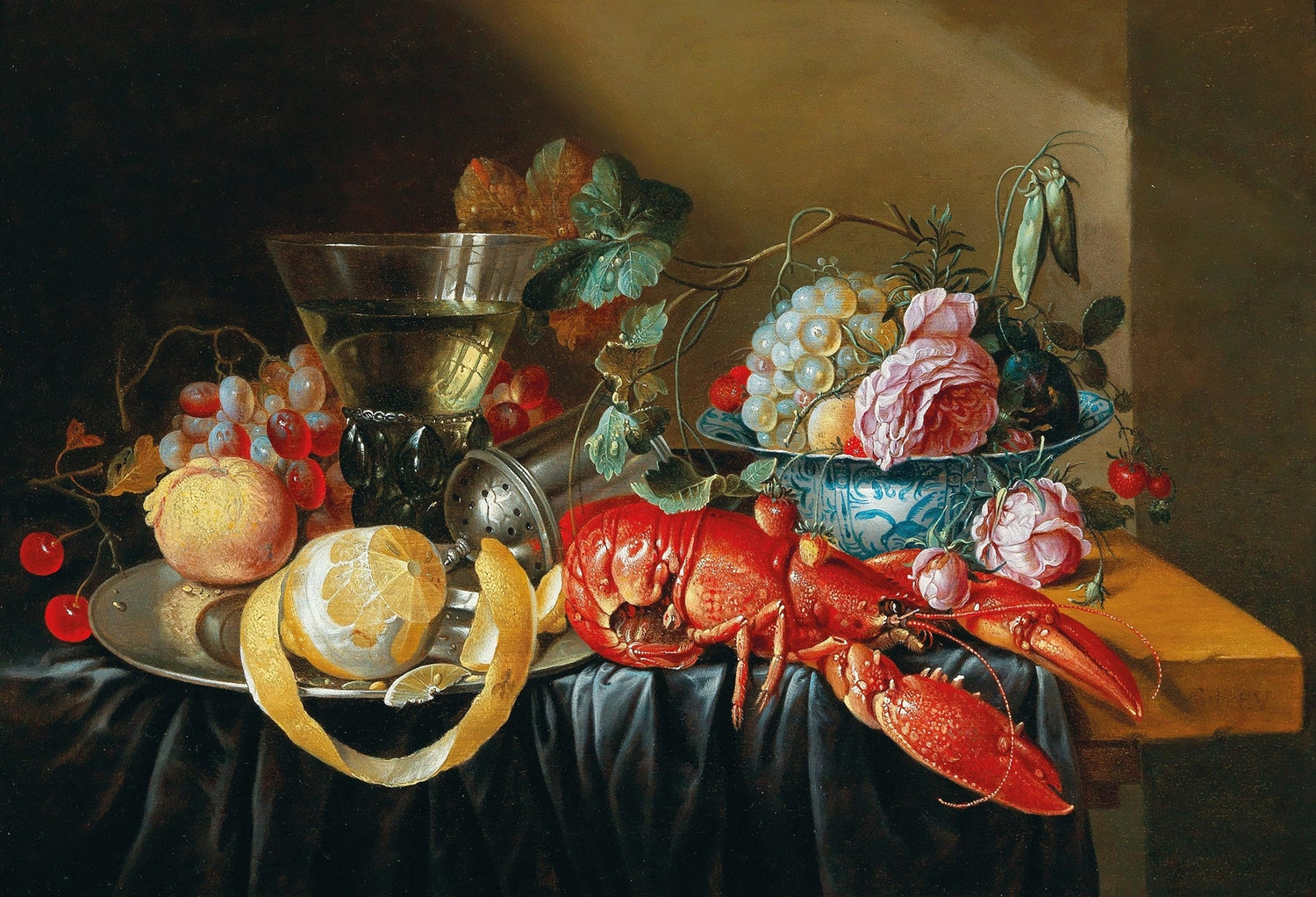 Still Life Oil Painting - Lobster, Fruit and Wine - Oil Painting Haven