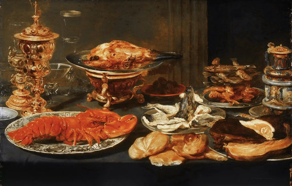 Still Life Oil Painting - Lobster, Roast and Seafood - Oil Painting Haven