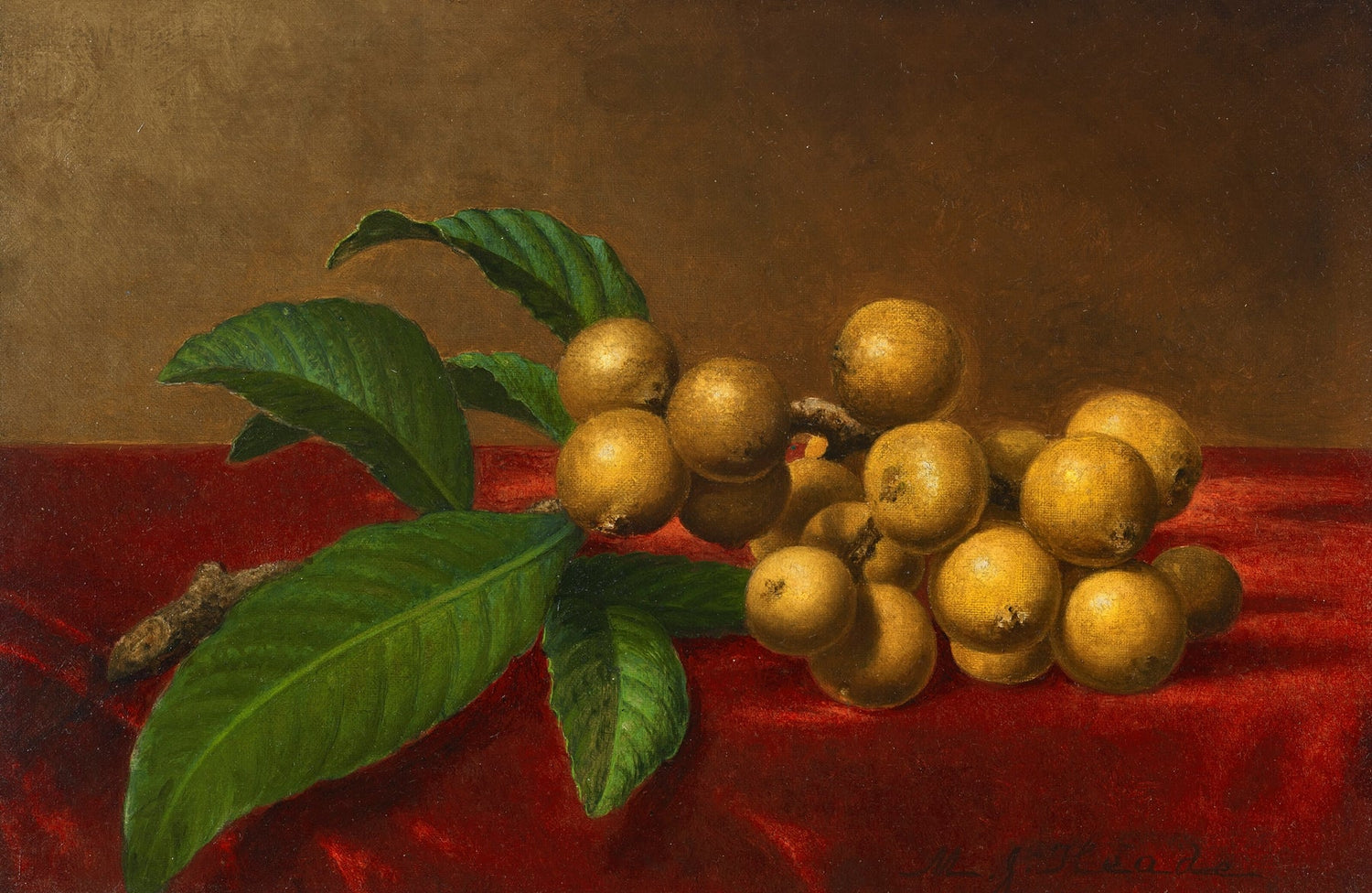 Still Life Oil Painting - Loquats with Green Leaves - Oil Painting Haven