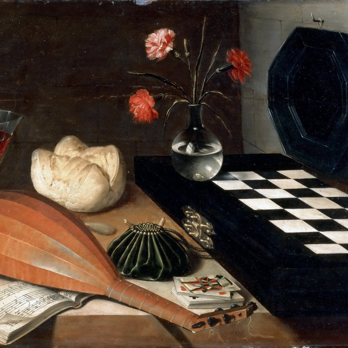 Still Life Oil Painting - Lute, Chessboard and Wine - Oil Painting Haven