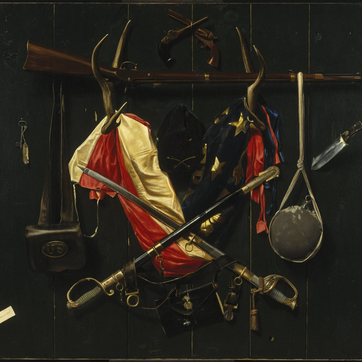 Still Life Oil Painting - Military Arms and Flag - Oil Painting Haven
