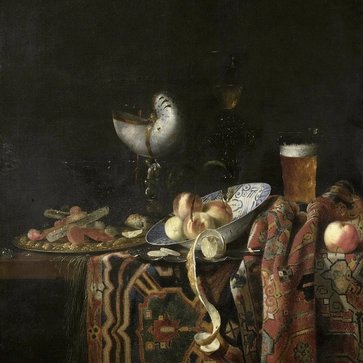 Still Life Oil Painting - Nautilus Shell, Fruits and Drink - Oil Painting Haven