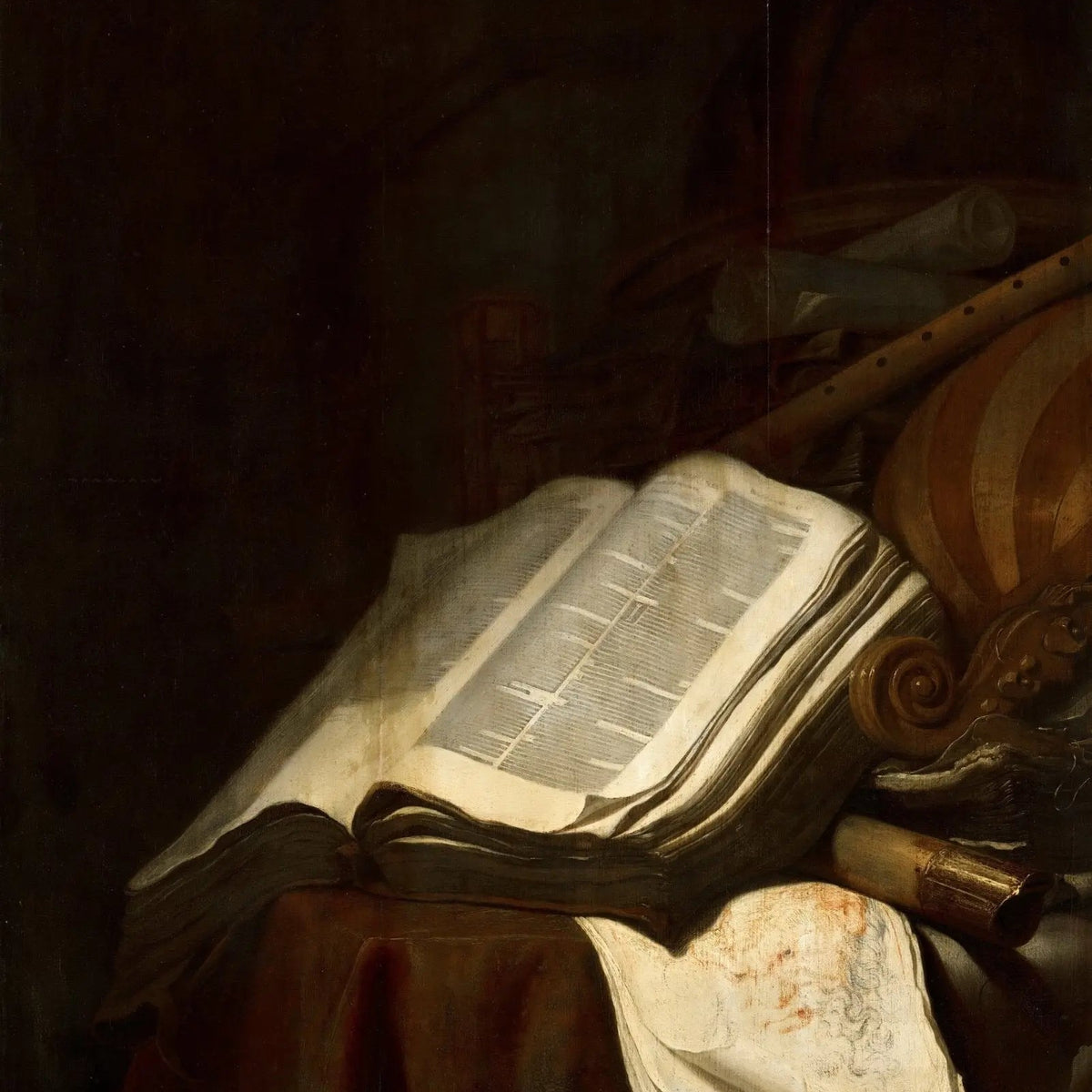 Still Life Oil Painting - Open Book and Musical Instruments - Oil Painting Haven