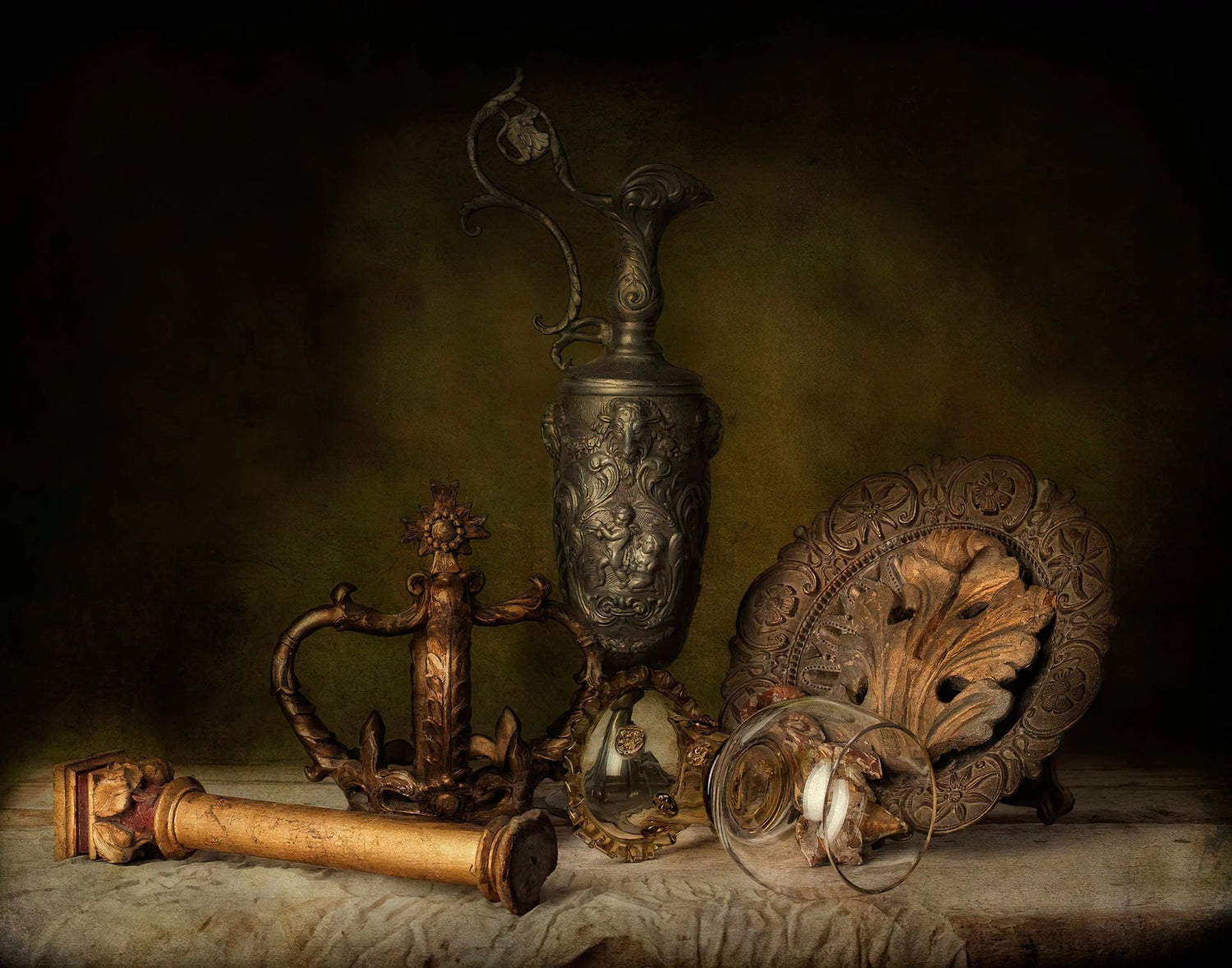 Still Life Oil Painting - Ornate Metalware and Glassware - Oil Painting Haven