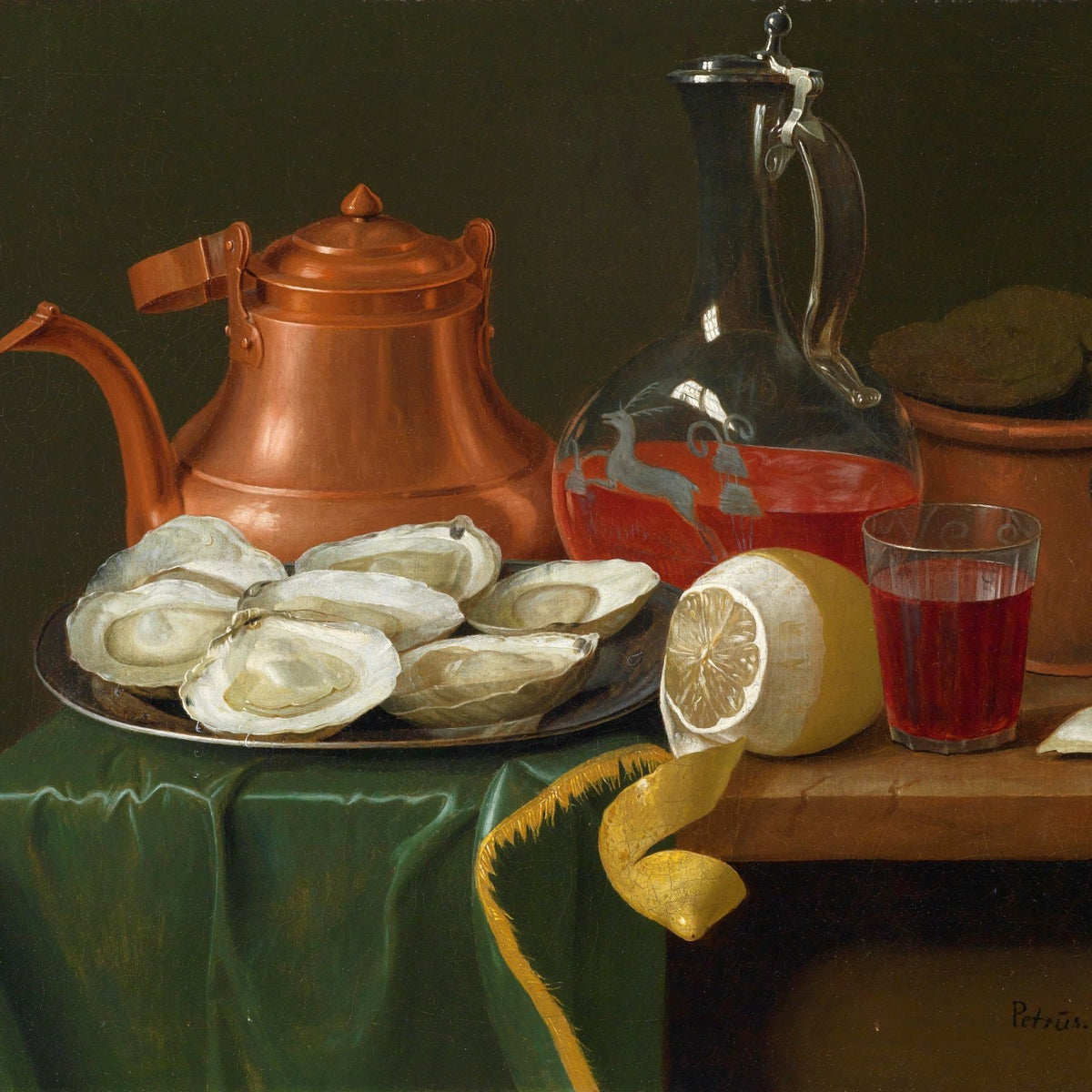 Still Life Oil Painting - Oysters and Copper Pot - Oil Painting Haven