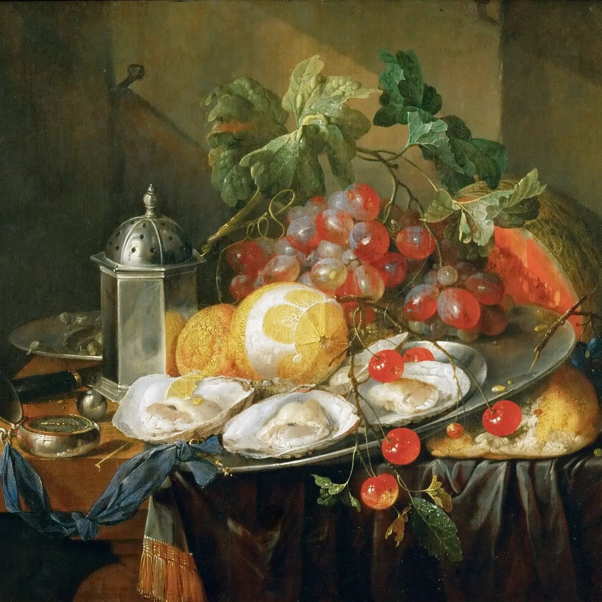 Still Life Oil Painting - Oysters, Grapes and Melon - Oil Painting Haven
