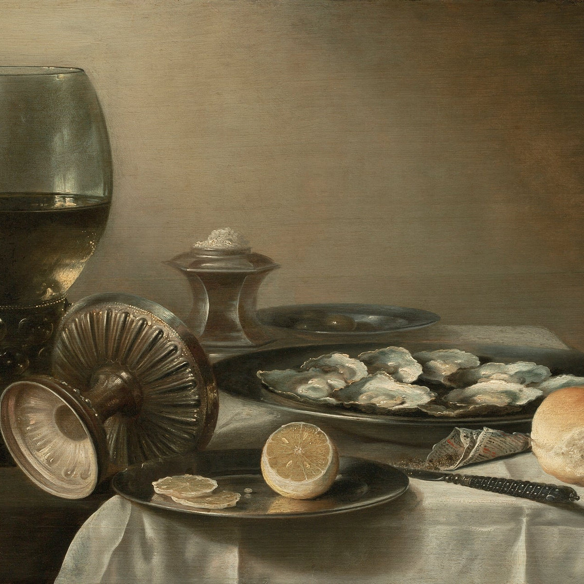 Still Life Oil Painting - Oysters, Lemon and Wine - Oil Painting Haven