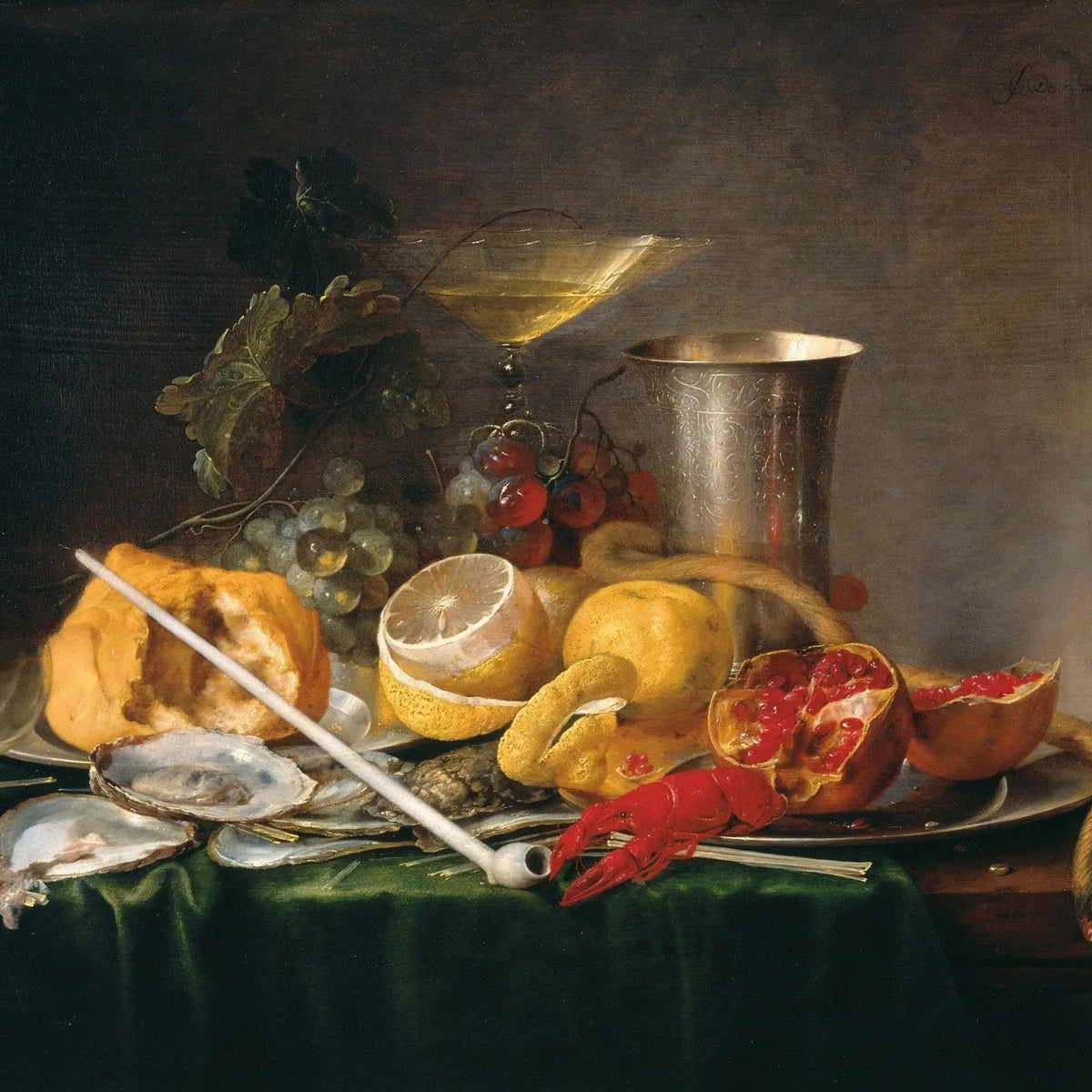 Still Life Oil Painting - Oysters, Pomegranate and Lobster - Oil Painting Haven