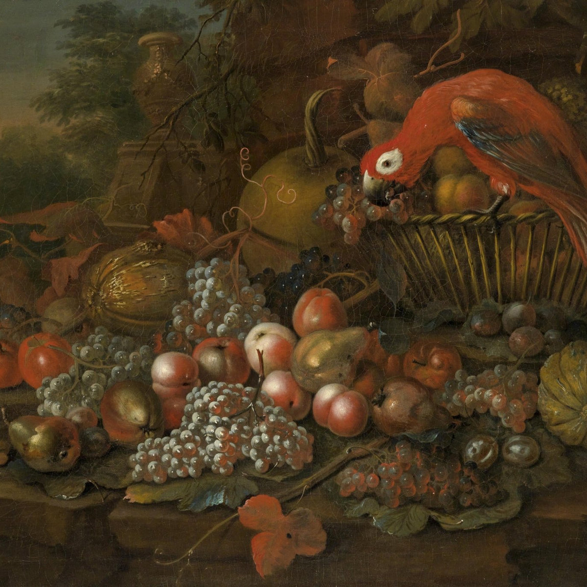 Still Life Oil Painting - Parrot and Abundant Fruit - Oil Painting Haven