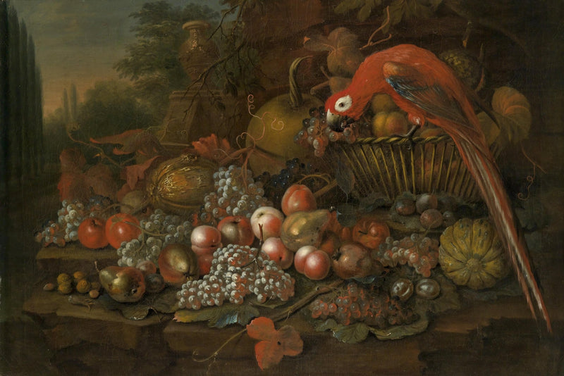 Still Life Oil Painting - Parrot and Abundant Fruit - Oil Painting Haven