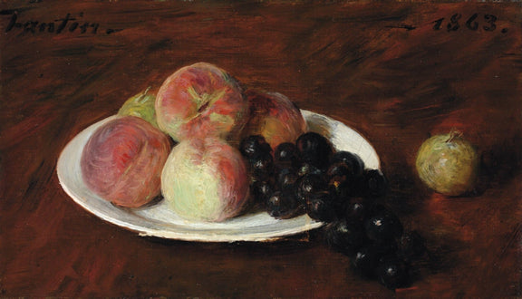 Still Life Oil Painting - Peaches and Dark Grapes - Oil Painting Haven