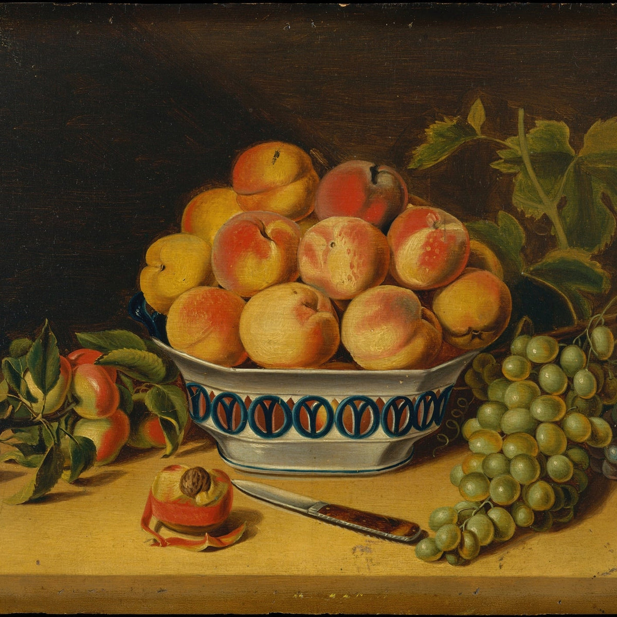 Still Life Oil Painting - Peaches and Grapes in Bowl - Oil Painting Haven