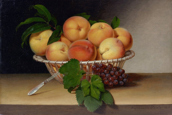 Still Life Oil Painting - Peaches, Grapes and Basket - Oil Painting Haven